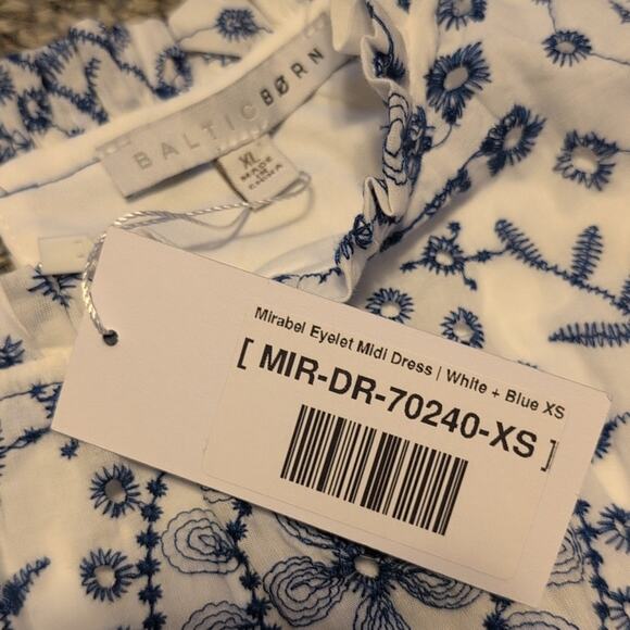 NWT Baltic Born Women's Mirabel Eyelet Midi Cotton Dress Boho Cottage Blue White - Picture 5 of 8